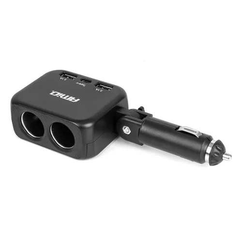 Predlžovacia zásuvka 2x USB-A 1x USB-C 12/24V 100W 180° AMiO-04357