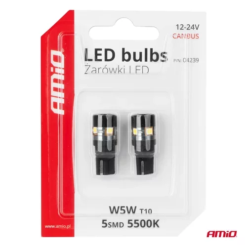 LED žiarovky CANBUS T10 W5W 5SMD 3030 White 12V 24V AMiO-04239 - obr. 4
