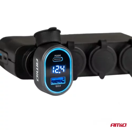 Rýchla autonabíjačka s napäťovým LED displejom 3.0 PD30W AMIO-04178 - obr. 2