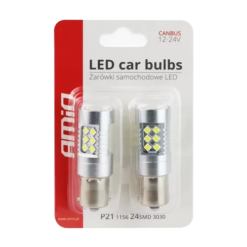 LED žiarovky CANBUS 3030 24SMD 1156 BA15S P21W White 12V/24V /AMiO/ - obr. 2