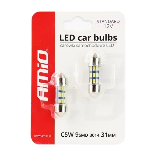 LED žiarovky STANDARD 3014 9SMD Festoon C5W C10W C3W 31mm White 12V /AMiO/ - obr. 2