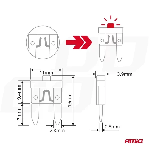 Autopoistky nožové mini s led diódou 10 ks AMiO-04340 - obr. 4