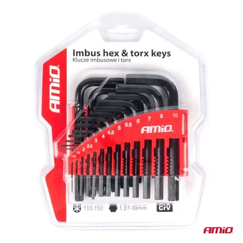 Imbusové kľúče hex a torx z CRV ocele, čierna 22ks AMiO-04297 - obr. 4