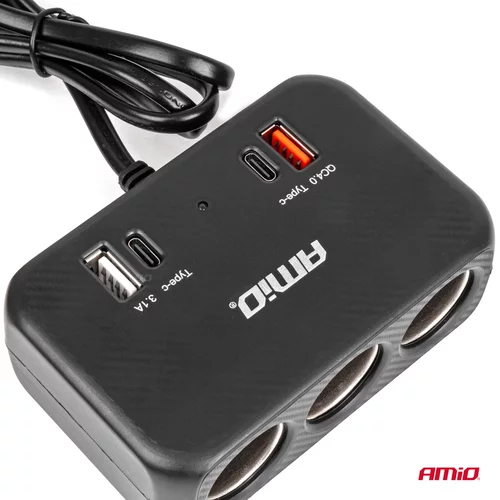 Predlžovacia zásuvka 1x USB-A 1x USB-C QC4.0 12/24V 120W 80cm AMiO-04365 - obr. 5