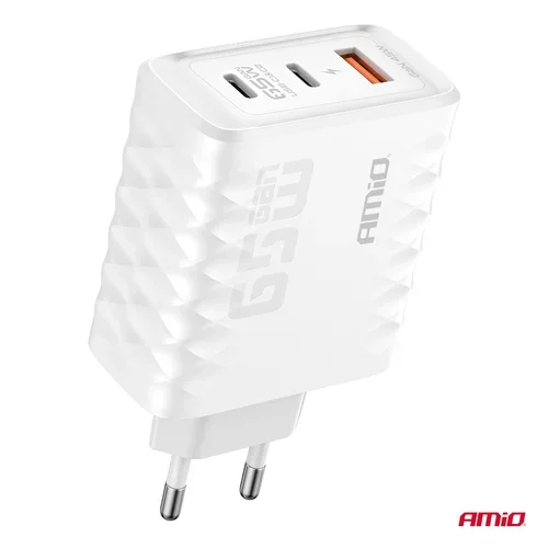 Sieťová nabíjačka Quick Charge 65W USB-A + 2xUSB-C AMiO-04289 - obr. 1