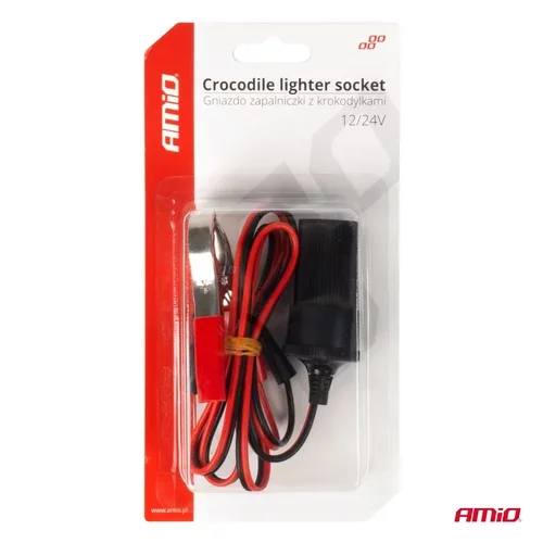 Adaptér do zásuvky zapaľovača cigariet s krokosvorkami 12V 24V 100cm AMiO-03804 - obr. 2