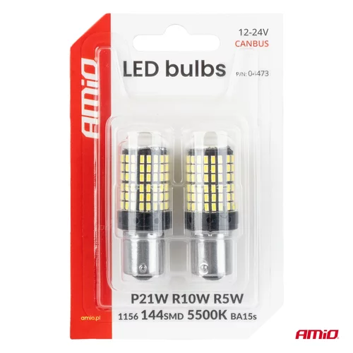 LED žiarovky CANBUS BA15S P21W R10W R5W 600lm 144SMD Biela 12V 24V AMiO-04473 - obr. 4