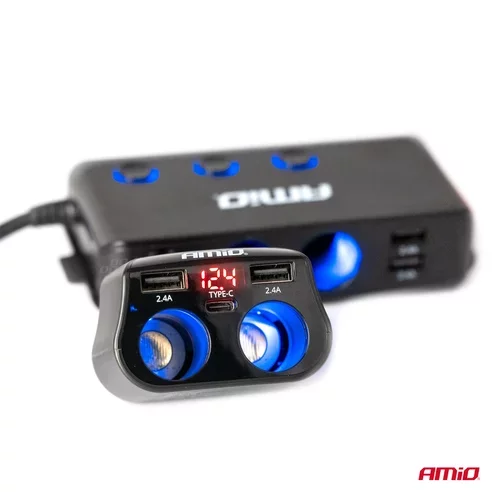 Dvojitá predlžovacia zásuvka 2xUSB 1xUSB C 12/24V max 200W AMiO-04173 - obr. 1
