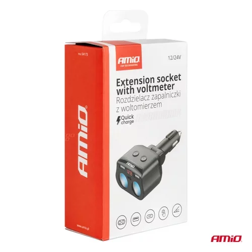 Dvojitá predlžovacia zásuvka 2xUSB 1xUSB C 12/24V max 200W AMiO-04173 - obr. 6