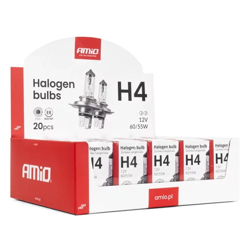 Halogénová žiarovka H4 12V 60/55W UV filter (E8) sada 20ks AMiO-04401