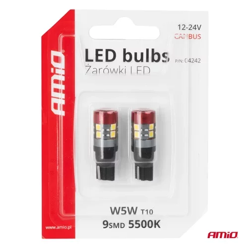 LED žiarovky CANBUS T10 W5W 9 SMD 3030 Bielé 12V 24V AMiO-04242 - obr. 4