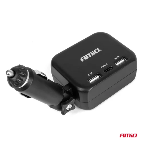 Predlžovacia zásuvka 2x USB-A 1x USB-C 12/24V 100W 180° AMiO-04357 - obr. 5