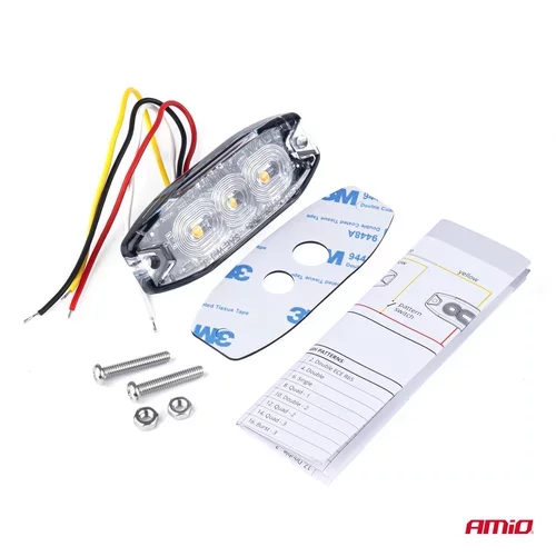 Výstražné osvetlenie oranžové 3x3W LED R65 R10 12/24V IP67 /AMiO/ - obr. 2