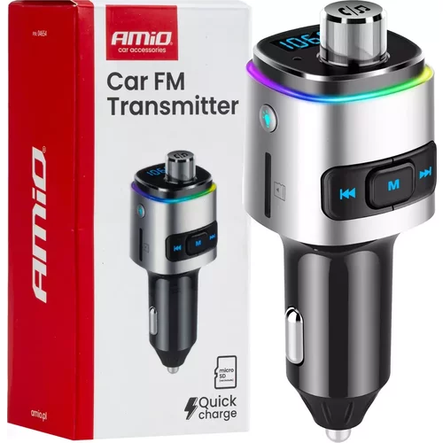FM transmitter 2×USB-A microSD 12/24V AMiO-04654