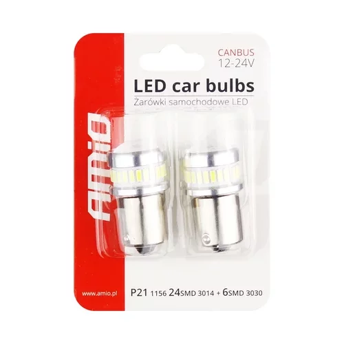 LED žiarovky CANBUS 3014 24SMD + 3030 6SMD 1156 BA15S P21W R10W R5W White 12V/24V /AMiO/ - obr. 1