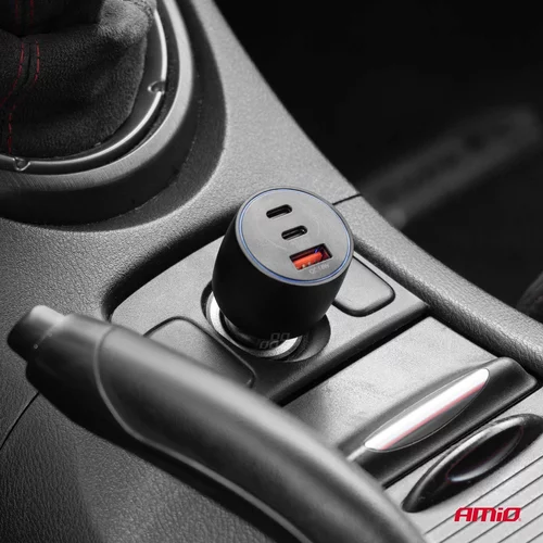 Nabíjačka do auta 2x USB C port + USB A port 12/24V 100W AMiO-04371 - obr. 1