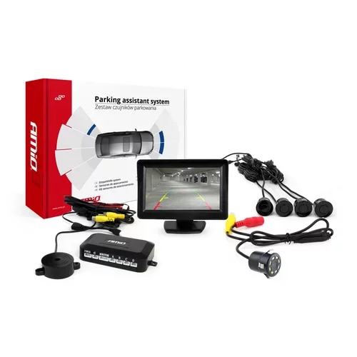 Parkovací asistent TFT01 4,3” s kamerou CAM-308 LED, 4-senzorové čierne AMIO