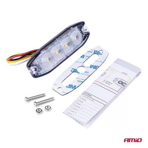 Výstražné osvetlenie oranžové 4x3W LED R65 R10 12/24V IP67 AMIO-02298 - obr. 2