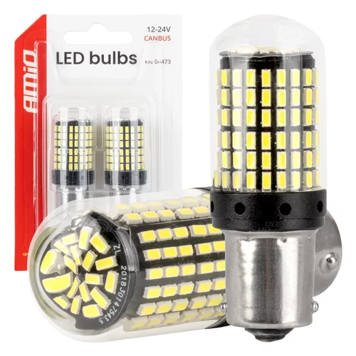 LED žiarovky CANBUS BA15S P21W R10W R5W 600lm 144SMD Biela 12V 24V AMiO-04473