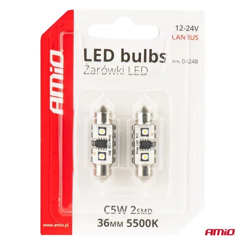 LED žiarovky CANBUS 12SMD Festoon C5W 3838 36mm White 12/24V AMiO-04248 - obr. 4