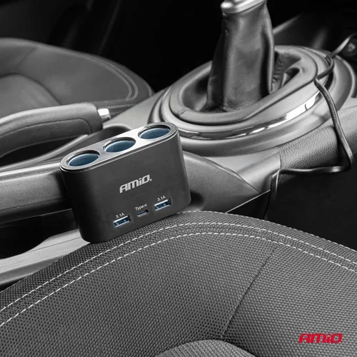 Predlžovacia zásuvka 2x USB-A 1x USB-C 12/24V 120W 70cm AMiO-04361 - obr. 1
