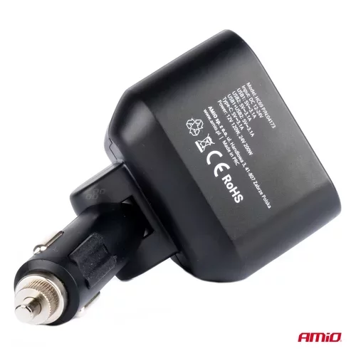Dvojitá predlžovacia zásuvka 2xUSB 1xUSB C 12/24V max 200W AMiO-04173 - obr. 3