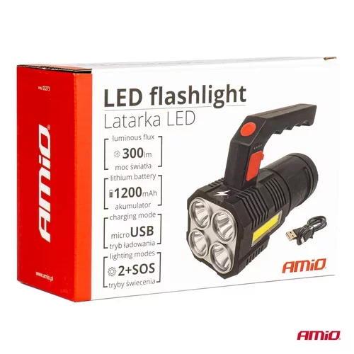 LED pracovná baterka 4LED + COB 1200mAh - 03273 /AMiO/ - obr. 6