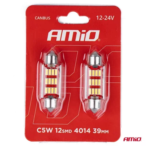 LED žiarovky CANBUS 4014 12SMD Festoon C5W C10W C3W 39mm White 12V/24V /AMiO/ - obr. 2