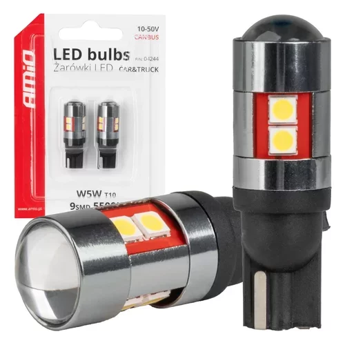 LED žiarovky CANBUS T10 W5W 9 SMD 3030 Biela 12V 24V 36V 48V AMiO-04244