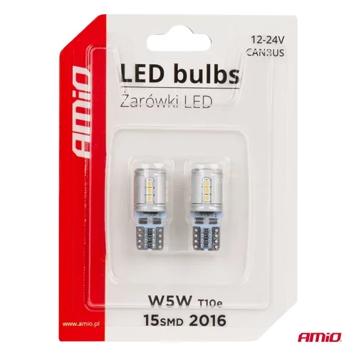 LED žiarovky CANBUS T10e W5W 15x2016 SMD White 12V/24V AMIO-03723 - obr. 4