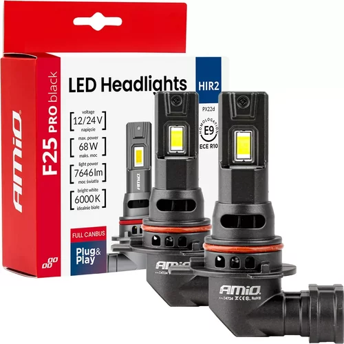 LED žiarovky hlavného svietenia Séria F25 PRO BLACK FULL CANBUS HIR2 68W 12V 24V AMIO-04724