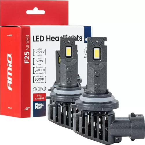 LED žiarovky hlavného svietenia Séria F25 SILVER FULL CANBUS HB4 9006 52W 12V 24V AMiO-04707