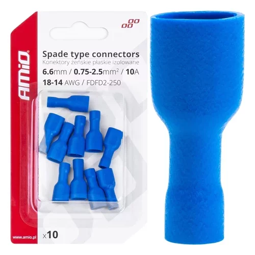 Elektrické konektory izolované – samica (násuvka) 6.6mm 0,75-2,5mm2 15A 10ks AMIO