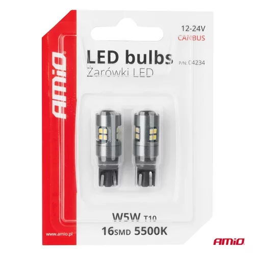 LED žiarovky CANBUS T10 W5W 16SMD 2016 Biele 12V/24V AMiO-04234 - obr. 4