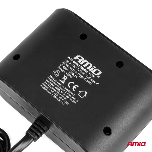 Predlžovacia zásuvka 2x USB-A 1x USB-C 12/24V 120W 70cm AMiO-04361 - obr. 4
