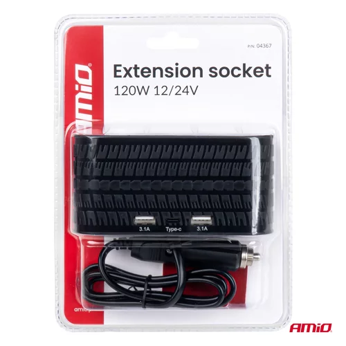Predlžovacia zásuvka 2x USB-A 1x USB-C 12/24V 120W 80cm AMiO-04367 - obr. 7