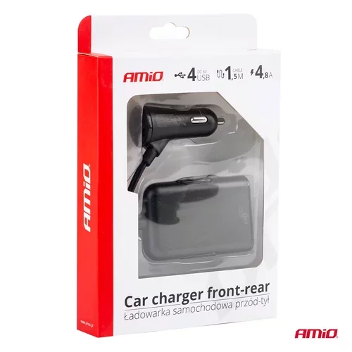 Autonabíjačka predná-zadná s predlžovacím káblom 4 USB /AMiO/ - obr. 4