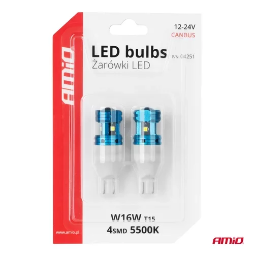 LED žiarovky CANBUS T15 W16W 4SMD 1860XS Biela 12V 24V AMiO-04251 - obr. 4