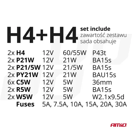 Sada halogenových žiaroviek a poistiek, 30 ks. H4 + H4 AMiO-03958 - obr. 3