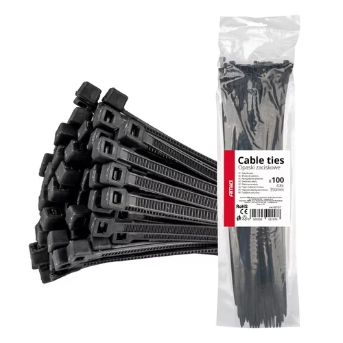 Sťahovacie pásky čierne 4,8x350mm - 100 ks /AMiO/