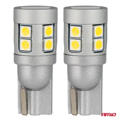 LED žiarovky CANBUS T10 W5W 12 SMD 3030 Biela 12V 24V AMiO-04243 - obr. 1