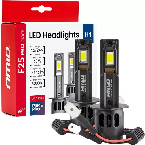 LED žiarovky hlavného svietenia Séria F25 PRO BLACK FULL CANBUS H1 68W 12V 24V AMiO-04717