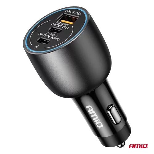 Nabíjačka do auta 2x USB C port + USB A port 12/24V 100W AMiO-04371 - obr. 2