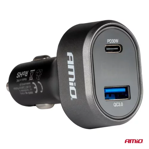 Rýchla autonabíjačka s napäťovým LED displejom 3.0 PD30W AMIO-04178 - obr. 1