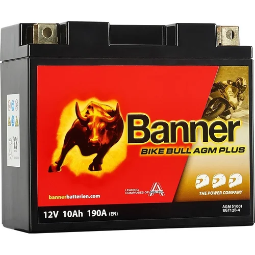 Batéria AGM PLUS 12V BANNER AGM PLUS 51001 BGT12B-4, 10Ah, 190A, Bike Bull AGM PLUS 150x70x130