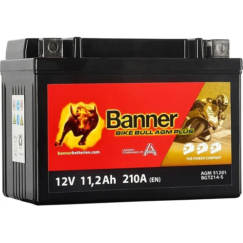 Batéria AGM PLUS 12V BANNER AGM PLUS 51201 BGTZ14-S, 11,2Ah, 210A, Bike Bull AGM PLUS 150x87x110