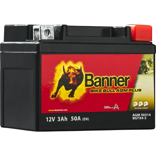 Batéria AGM PLUS 12V BANNER AGM PLUS 50314 BGTX4-3, 3Ah, 50A, Bike Bull AGM PLUS 113x70x86