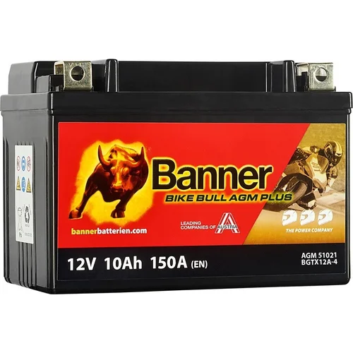 Batéria AGM PLUS 12V BANNER AGM PLUS 51021 BGTX12A-4, 10Ah, 150A, Bike Bull AGM PLUS 150x87x105