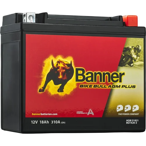 Batéria AGM PLUS 12V BANNER AGM PLUS 51821 BGTX20-3, 18Ah, 310A, Bike Bull AGM PLUS 175x87x155