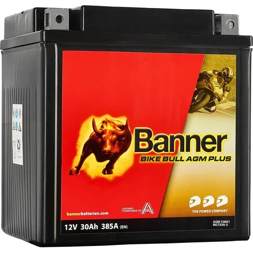 Batéria AGM PLUS 12V BANNER AGM PLUS 53001 BGTX30-3, 30Ah, 385A, Bike Bull AGM PLUS 167x126x174